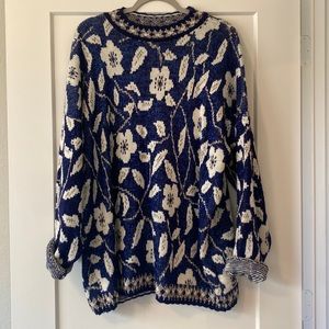 Vintage Blue Metallic floral Oversized Sweater